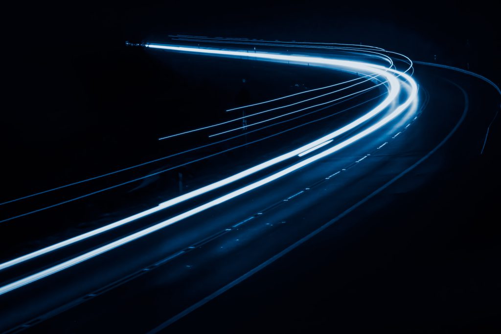 blue car lights at night. long exposure